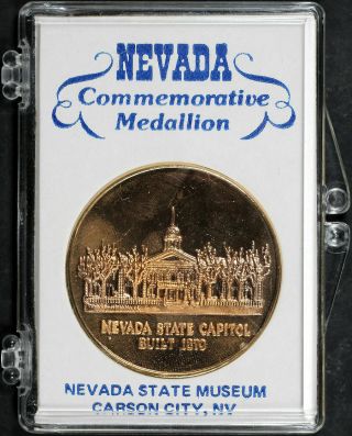 Nevada State Museum Bronze Commemorative Medallion W/case - Minted In Carson City
