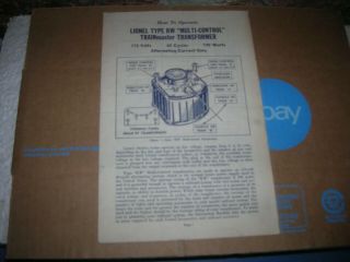 1958 Lionel Train Kw Multi - Control Trainmaster Transformer Instructions