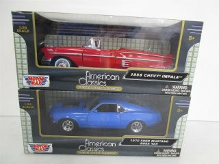 2 Motor Max Die Cast American Classic Models Chevy Impala & Ford Mustang