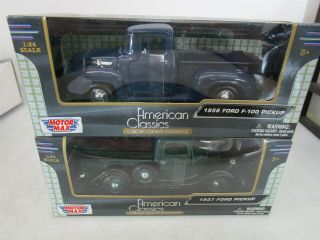 2 Motor Max Die Cast American Classics 1:24 Scale 1956 Ford F - 150 1937 Pickup