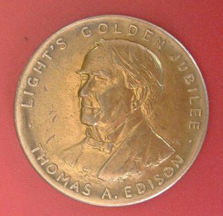 1929 Thomas Edison Brass Medallion Token: Lights Golden Jubilee