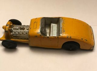 Vintage Tootsie Toy Metal 2 Door Coupe Race Car Yellow Chicago Ill.  5 1/2” Car