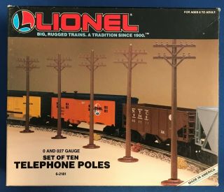 1 Box Of 10 Lionel 6 - 2181 O And D 027 Gauge Telephone Poles