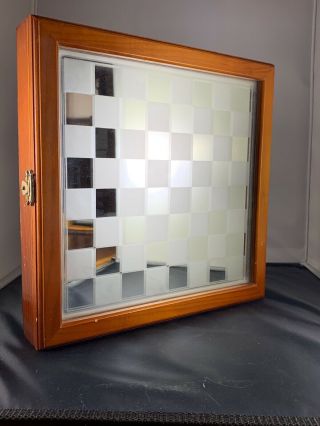 Glass Chess Set Wood Box Clear And Smoky