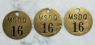 Vintage 1940s Msdq Quarry Mine Brass Tool Check Miners Tag Set Of 3 Number 16