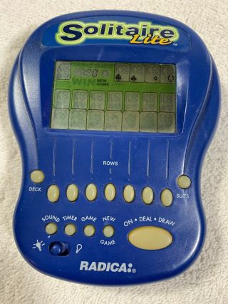 Radica Solitaire Lite Lighted Handheld Game Blue 1997 Klondike Vegas Big Screen