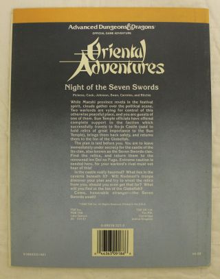 OA2 NIGHT OF THE SEVEN SWORDS Oriental Adventures AD&D 1st Edition 1e TSR 2