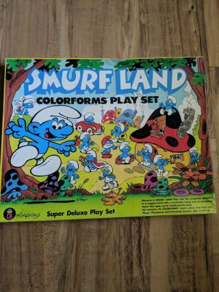 Vintage Rare Smurf Land Smurfs Deluxe Village Play Set Colorforms 1981