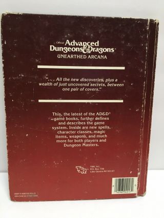OFFICIAL ADVANCED DUNGEONS & DRAGONS UNEARTHED ARCANA TSR 2017 H/C BOOK 2