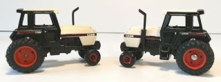 Two Vintage Ertl Case 2594 Tractors Black & White 1/64 Scale Die - Cast Metal
