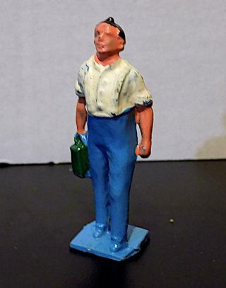 Vintage Painted Lead Gauge 1 Railway Man With Oil Can Figure,  Crescent Toys