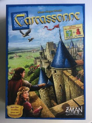 Carcassonne Board Game 2016 Edition W.  Rivers & Abbots Expansion.  Complete Euc