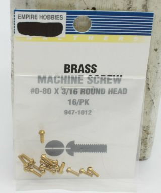 Walthers 947 - 1012 Ho Brass Machine Screw 0 - 80 X 3/16 Round Head (pack Of 16)