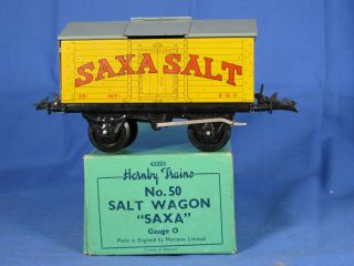Hornby Trains O Gauge No 50 10t Yellow Salt Wagon " Saxa Salt ",  Box Vgc