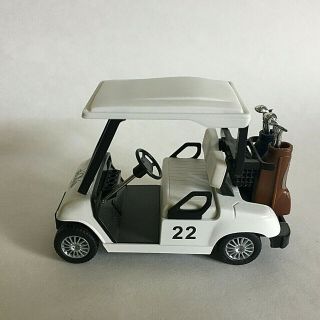 Kinsfun Golf Cart W/ Clubs Diecast Metal Model Caddy Toy Car 4.  5 " White Logo
