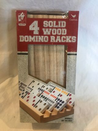 Set Of 4 Wooden Tray Rack Domino Tile Holders Mexican Train Row Solid Wood
