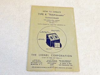 Pre - War Rare - The Lionel Corp.  Type R Train Master Transformer 3 - 1941 Pamphlet