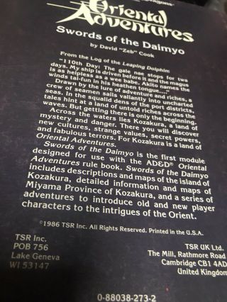 Swords of the Daimyo Oriental Adventures AD&D 9164 Signed By Author 3