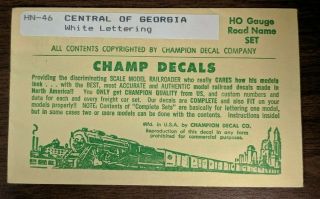 Vintage Champ Decals Ho Gauge Model Railroad Central Of Georgia White Lettering