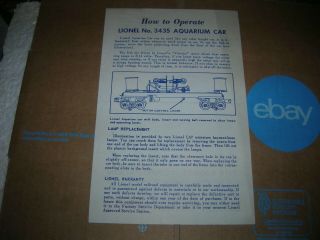 1959 Lionel Train 3435 Aquarium Car Operating Instructions