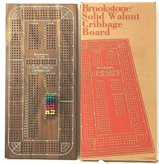 Brookstone Four Track Solid Walnut Cribbage Classic Board Game 119958