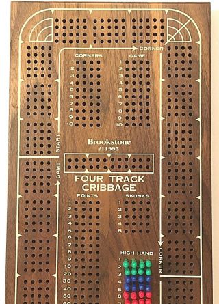 Brookstone Four Track Solid Walnut Cribbage Classic Board Game 119958 2