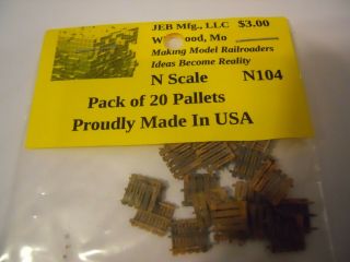 Jeb Mfg N Scale Details: N104 Pack Of 20 Weathered Pallets