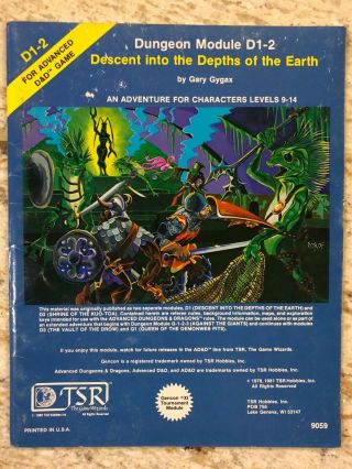 D1 - 2 Descent Into The Depths Of The Earth Dungeons & Dragons Ad&d Tsr 9059
