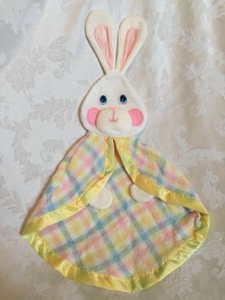 Fisher Price Bunny Rabbit Security Blanket 1979 Pink Yellow Blue White Plaid,  Fp