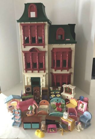 Fisher Price Loving Family Doll House With Holiday Wreaths And Furniture