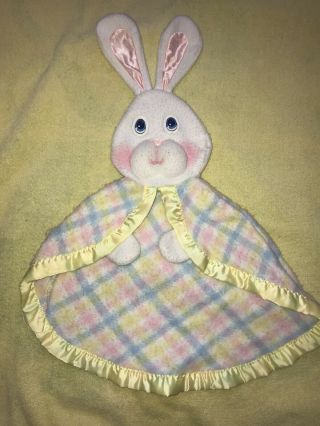 Fisher Price Pastel Plaid Bunny Rabbit Baby Security Blanket Lovey Puppet 1979