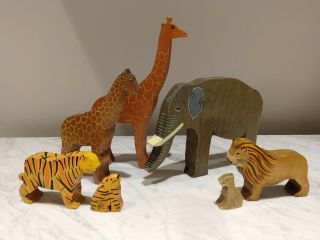 Kinderkram Wooden Toy Set,  Wild Jungle Or Savanna Animals,  Waldorf,  Pre - Loved