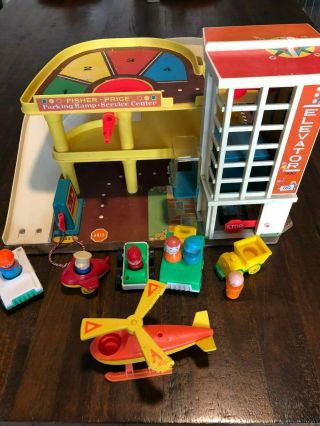 Vintage Fisher Price 930 Parking Garage Little People Vehicles Cars Helicopter