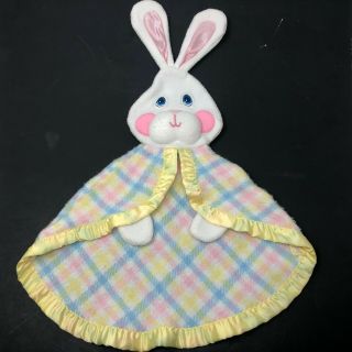 Fisher Price Yellow Plaid Bunny Rabbit Baby Security Blanket Lovey Puppet 1979