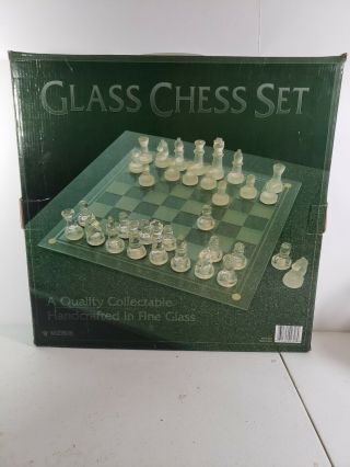 Large 12 In Square Complete Glass Chess Set W/box &packaging