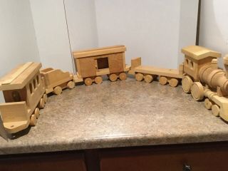 Extra Large Handcrafted 5 Piece Wooden Train Set,  Hooks Together,  68” Long