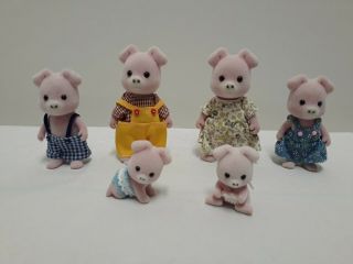 Calico Critters Sylvanian Families Retired Pigglywinks Pig Family W Babies Twins