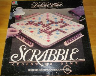 Scrabble Deluxe 1989 Turntable Game Burgundy Tiles 100 Complete & Great Cond