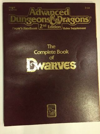 1991 Advanced Dungeons Dragons 2nd Ed Complete Book Of Dwarves Ad&d D&d Tsr Game