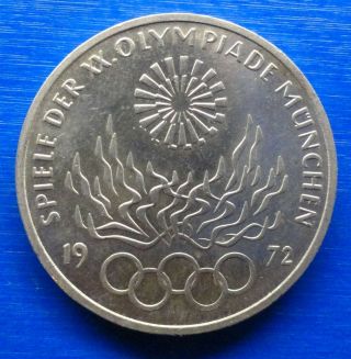 Germany 10 Mark 1972 (f) " Olympic Games Flame And Rings " Extra Fine
