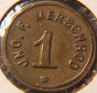 West Virginia 1¢ Ingle Token,  Jno.  F.  Merschrod,  Wheeling,  W.  Va. ,  (ohio County)
