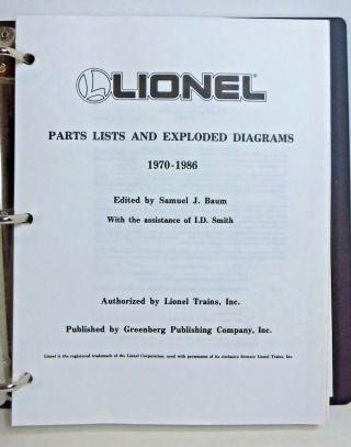 Lionel Parts Lists & Exploded Diagrams 1970 - 86;Service Parts Price List 2004/06 2