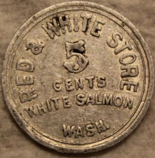 Merchant Trade Token White Salmon Wash Red & White Store Good For 5 Cents Trade