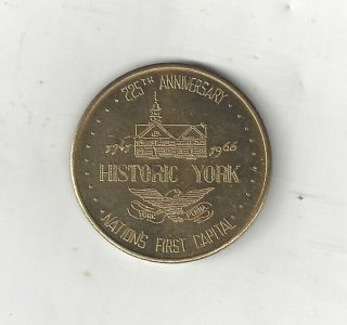 1966 York Pennsylvania 225th Anniversary Brass Good For 50 Cents Coin Medallion