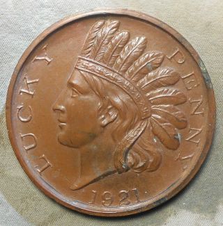 Souvenir Of Chicago,  Ill.  // Lucky Penny 1921 (indian Head).  Copper Plated Lead,