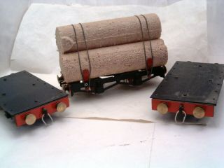 Mamod Railway Live Steam Train 3 Flat Cars / Lumber Wagons 1 With Logs O Gauge