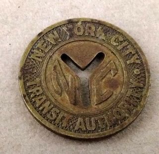 York City Transity Authority Nyc Good For One Fare Small Cut - Out Brass Token