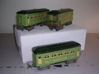 Lionel Set Of (3) Pre War Passenger Cars,  (2) 607 - (1) 608,  2 Tone Green,