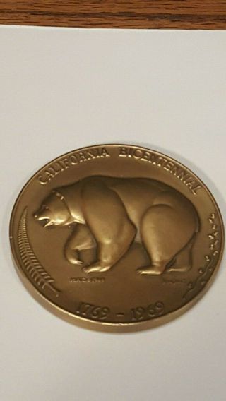 California Bicentennial 5oz Bronze Medal Coin 1769 - 1969 Medallic Art Co Bear