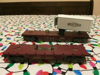 O Scale Marx 2 Flat Cars & 1 Piggy Back Trailer Cb&o 5545 Model Railroad Train